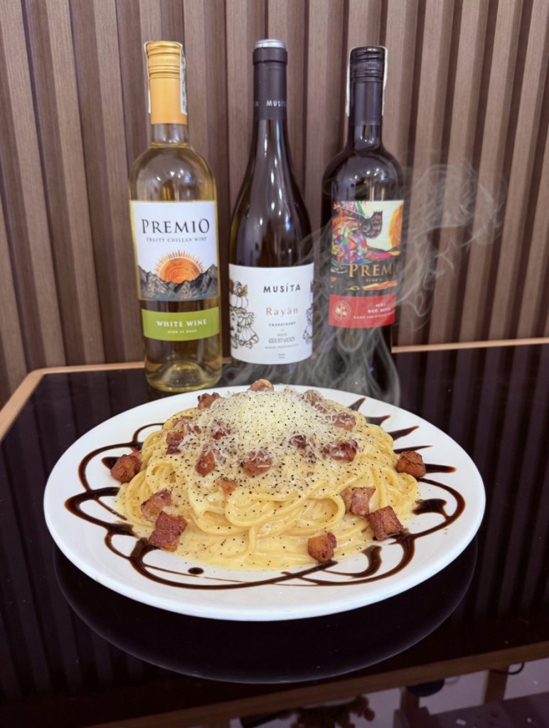 Italian carbonara pasta served at Hero House Bantayan